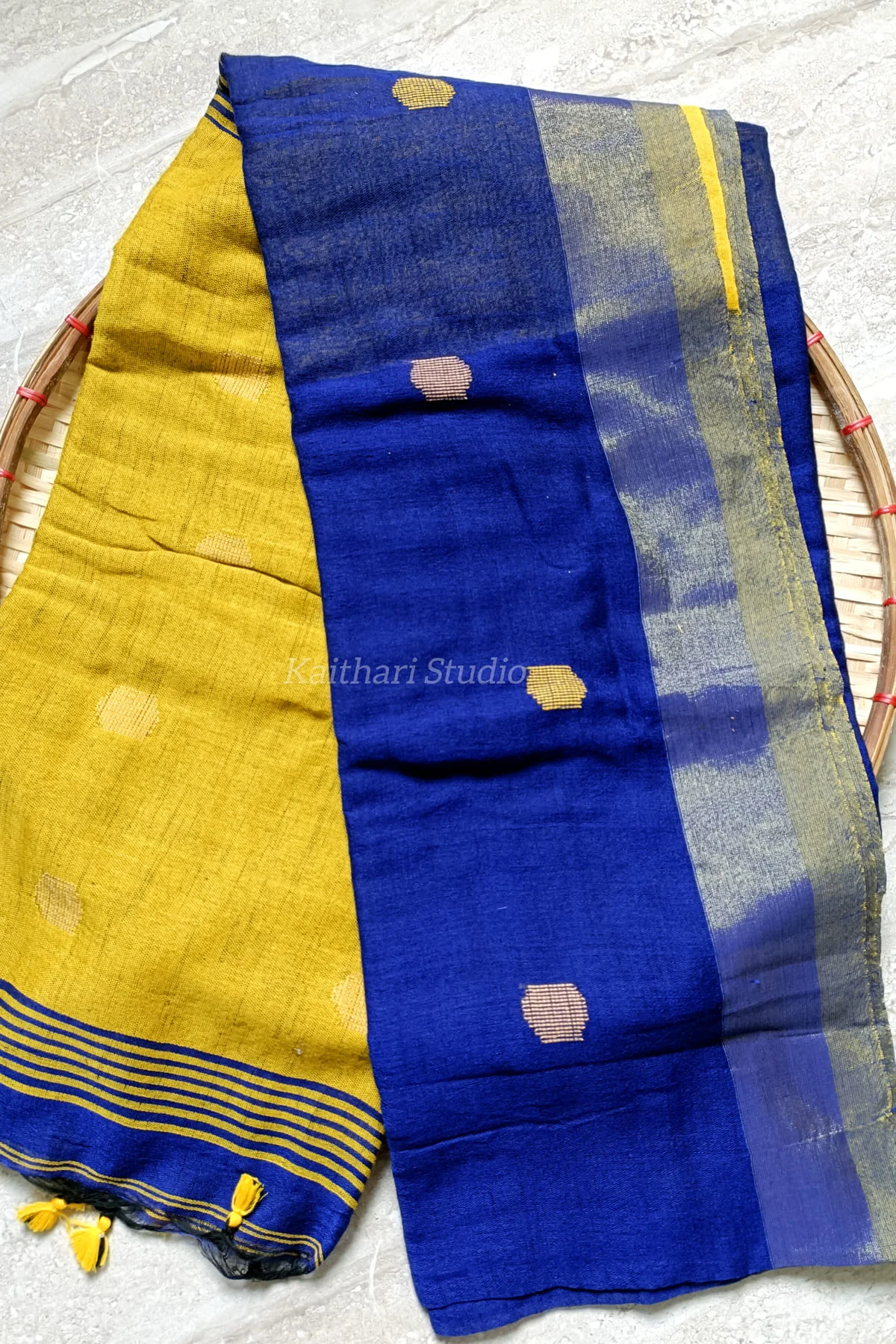 Ball Butta Khadi cotton – Blue with Yellow – KS011