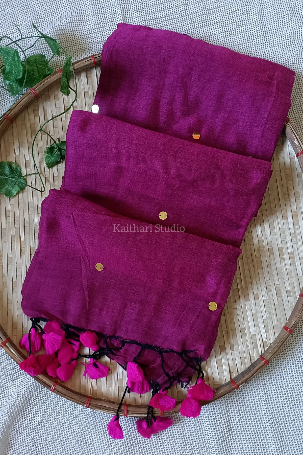 Soft Cotton Sarees with Sequins – Dark Pink – <span>KS036</span>