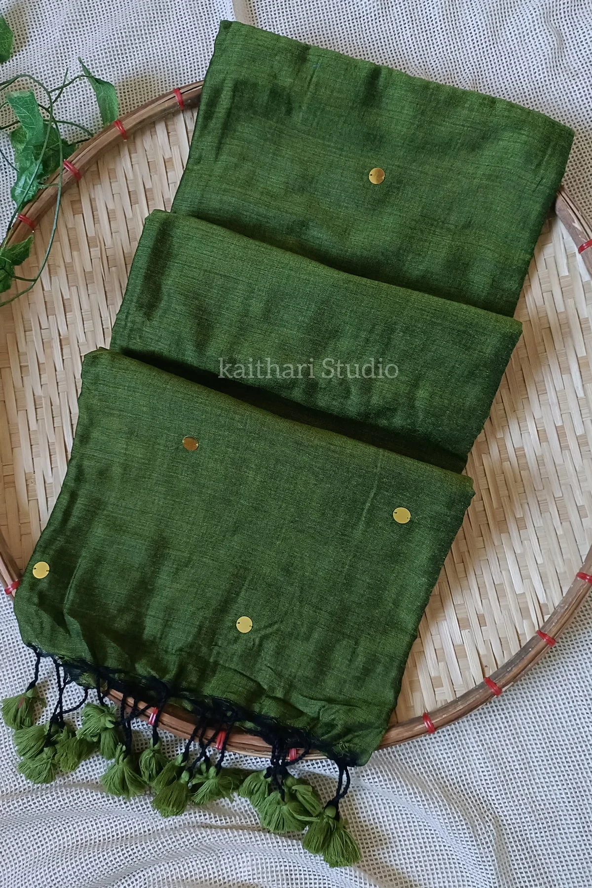 Soft Cotton Sarees with Sequins – Green – <span>KS037</span>