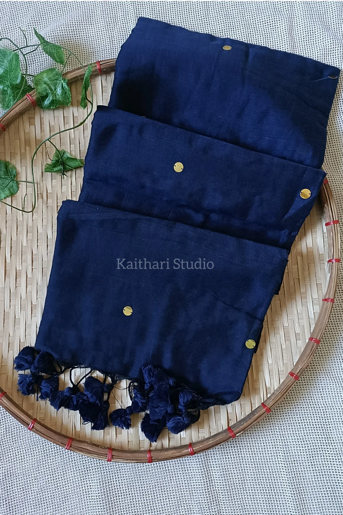 Soft Cotton Saree with Sequins – Navy Blue – <span>KS033</span>