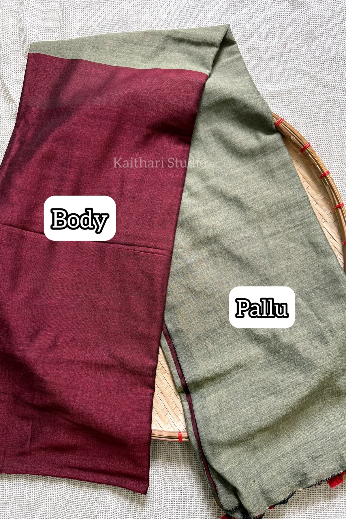 Soft Cotton Plain Saree – Maroon with Grey – <span>KS057</span>