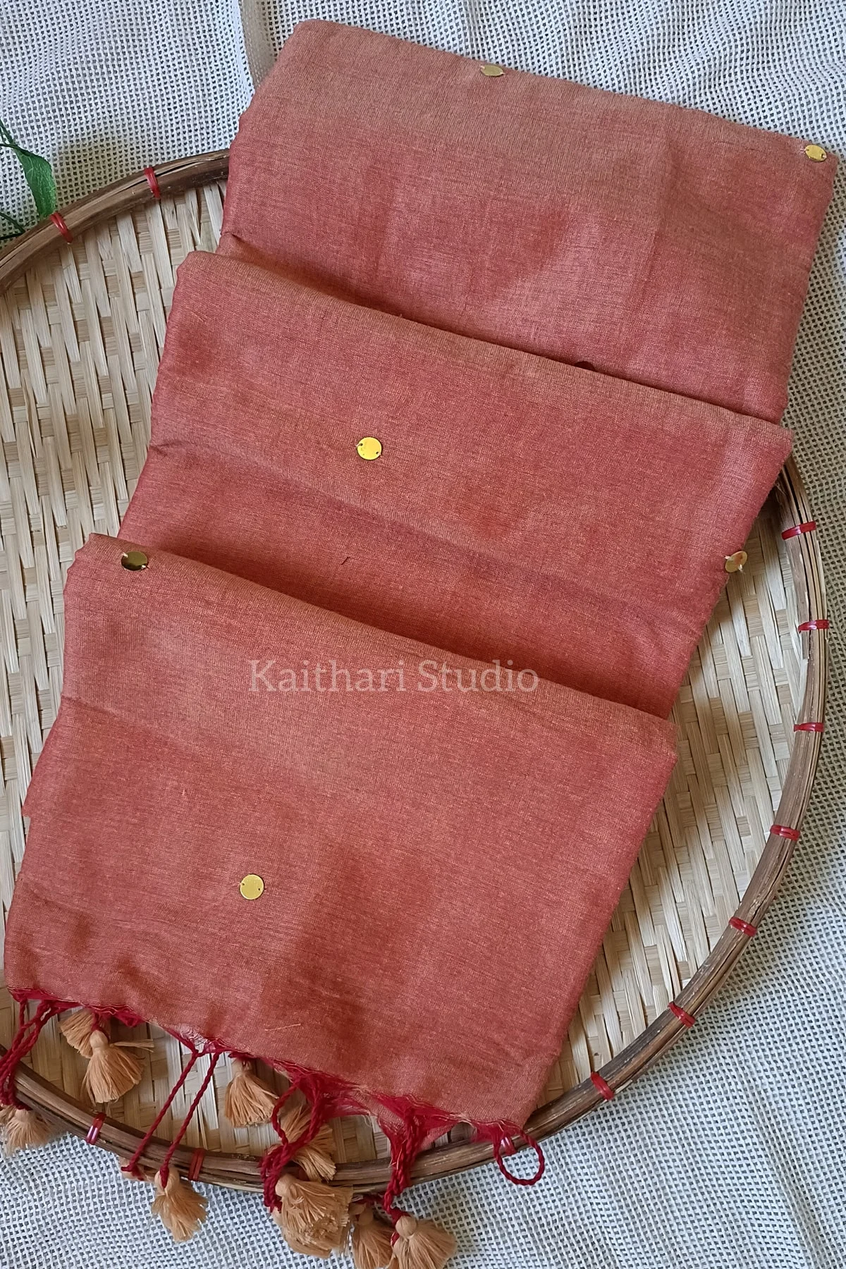 Soft Cotton Sarees with Sequins – Peach – <span>KS038</span>