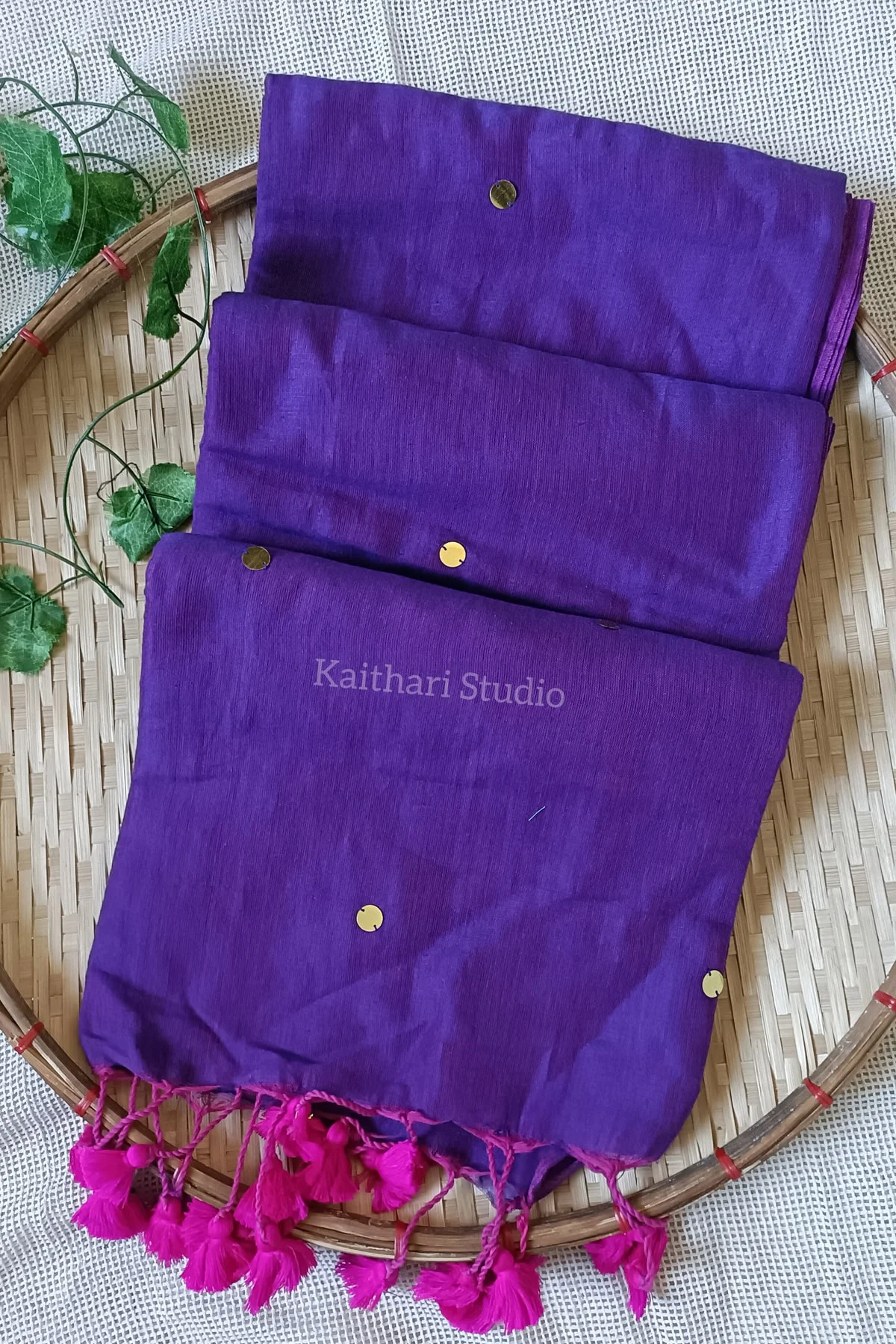 Soft Cotton Sarees with Sequins – Purple – <span>KS039</span>