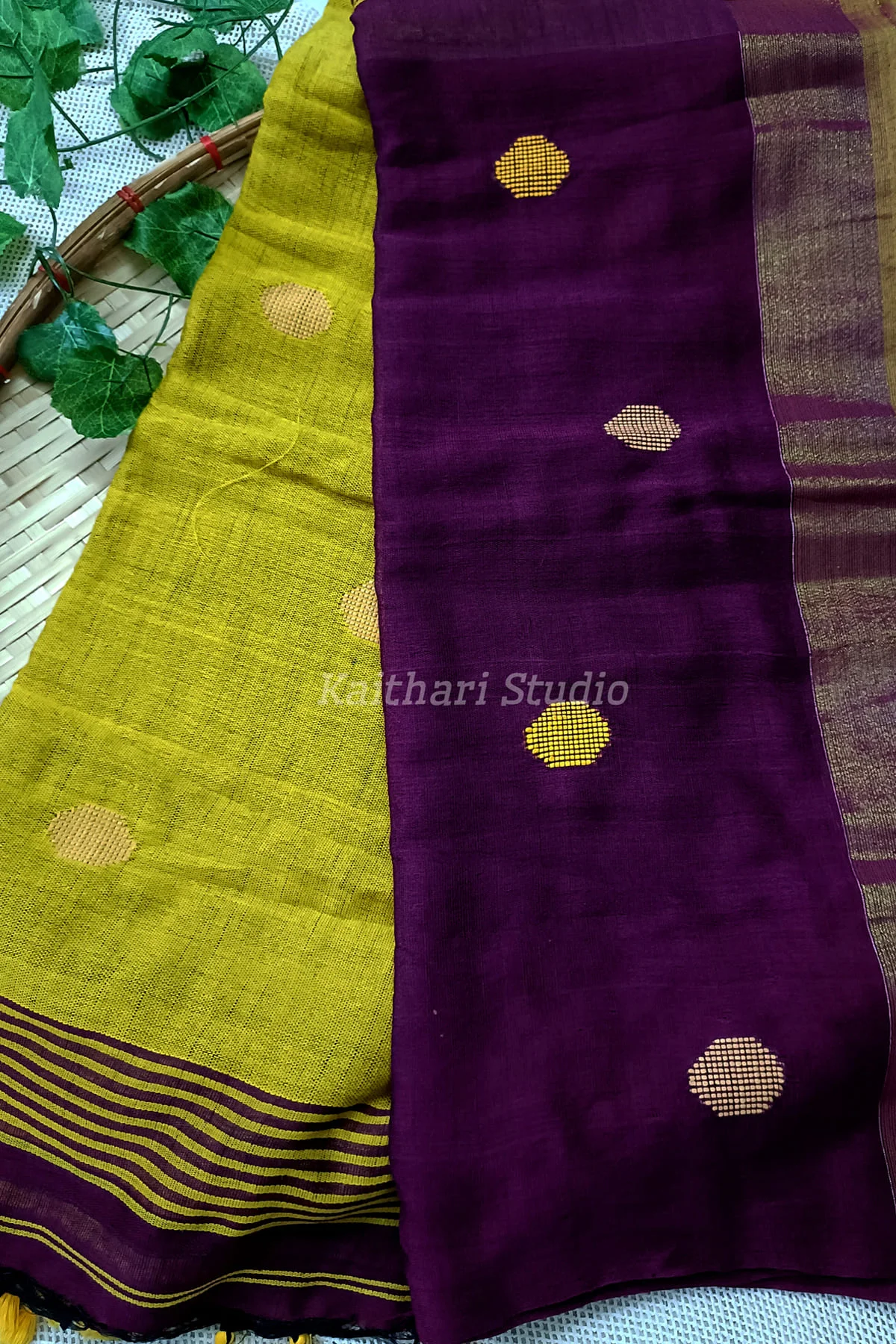 Ball Butta Khadi cotton – Purple with Lemon yellow – <span>KS013</span>