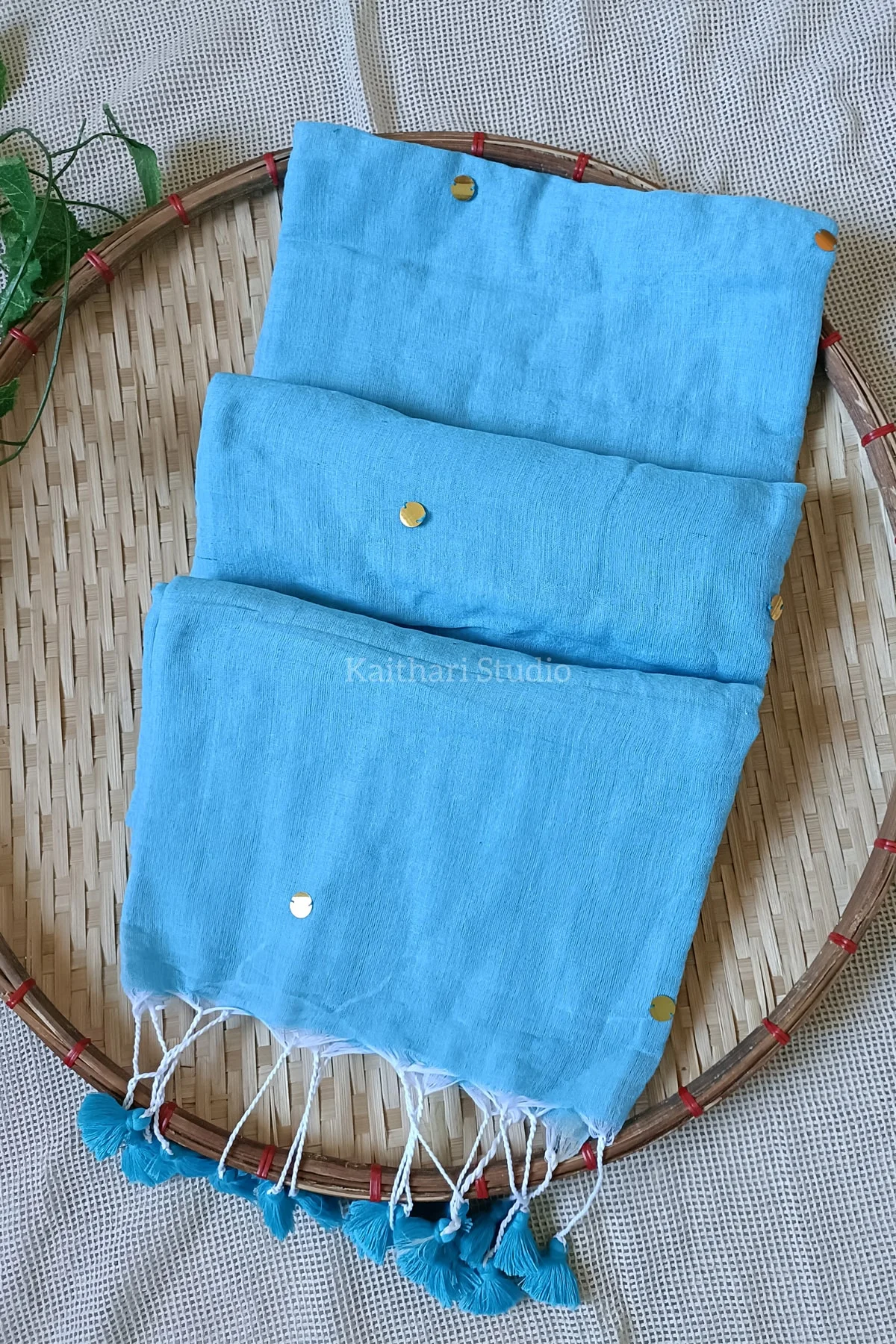 Soft Cotton Sarees with Sequins – Sky Blue – <span>KS040</span>